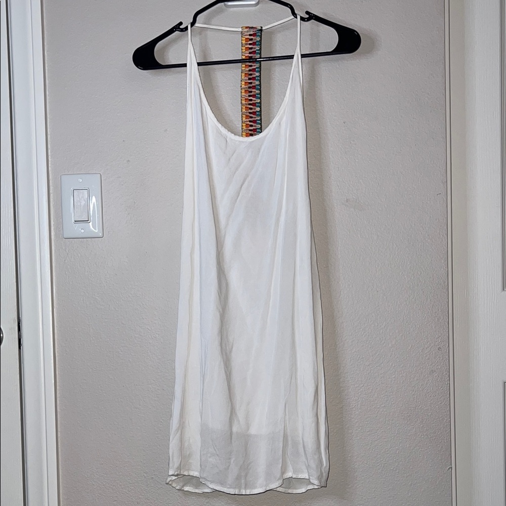 White Short Sleeveless Tank Dress with Colorful Back Detail